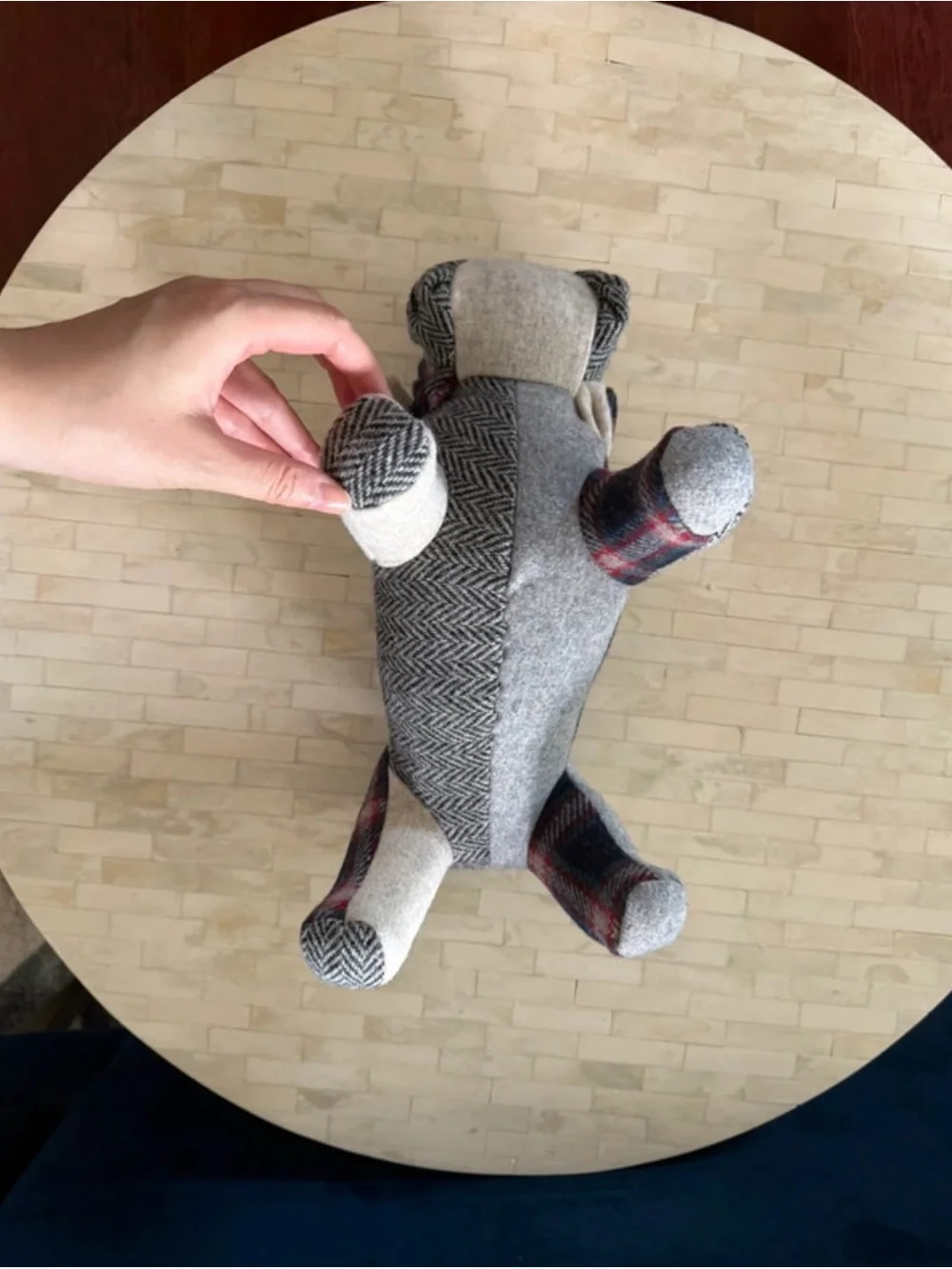 Muji Plaid & Herringbone Plush Dog Toy - Gray/Blue/Red